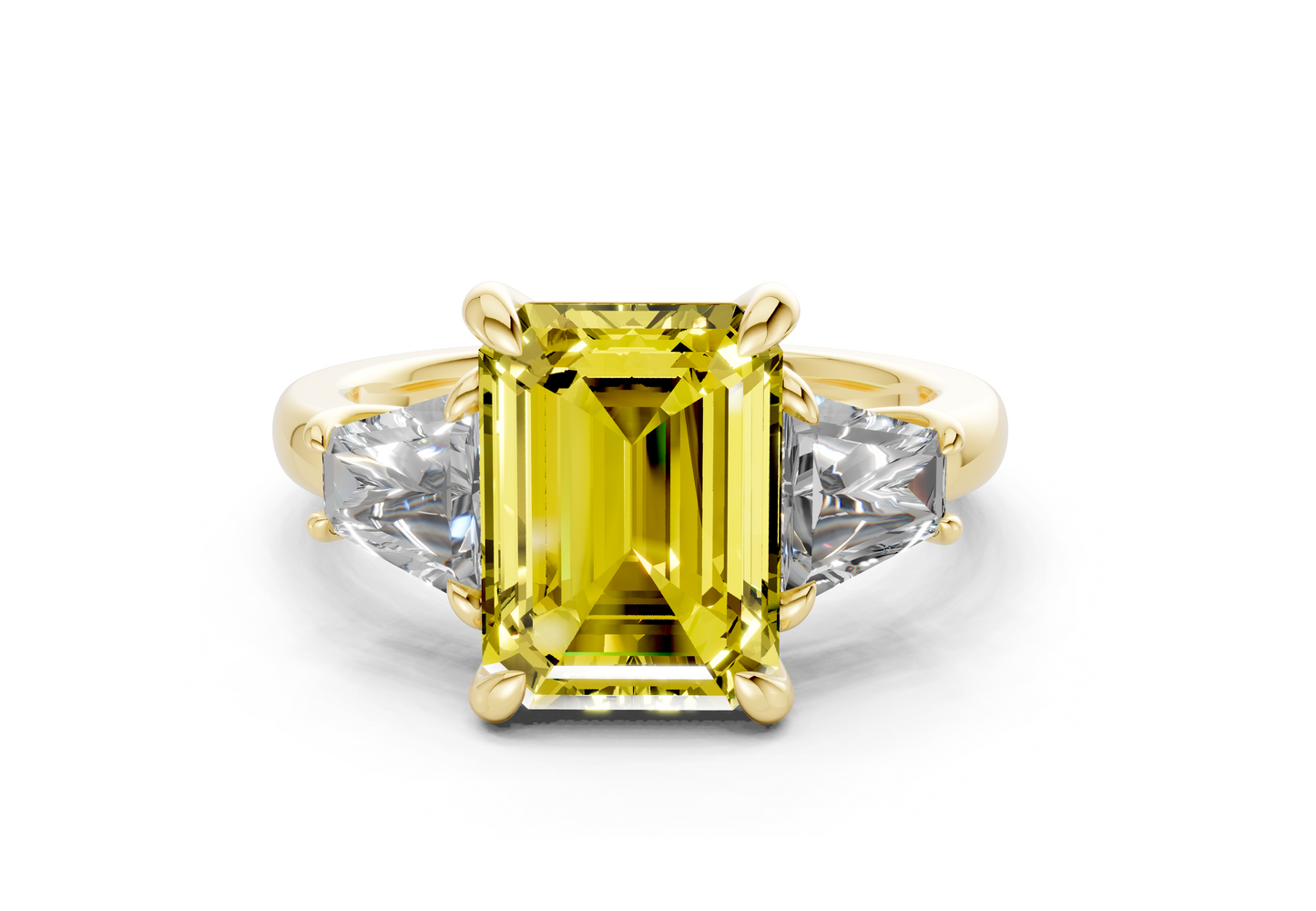 Vespera Yellow Diamond Three Stone Emerald Cut 2.5mm Engagement Ring