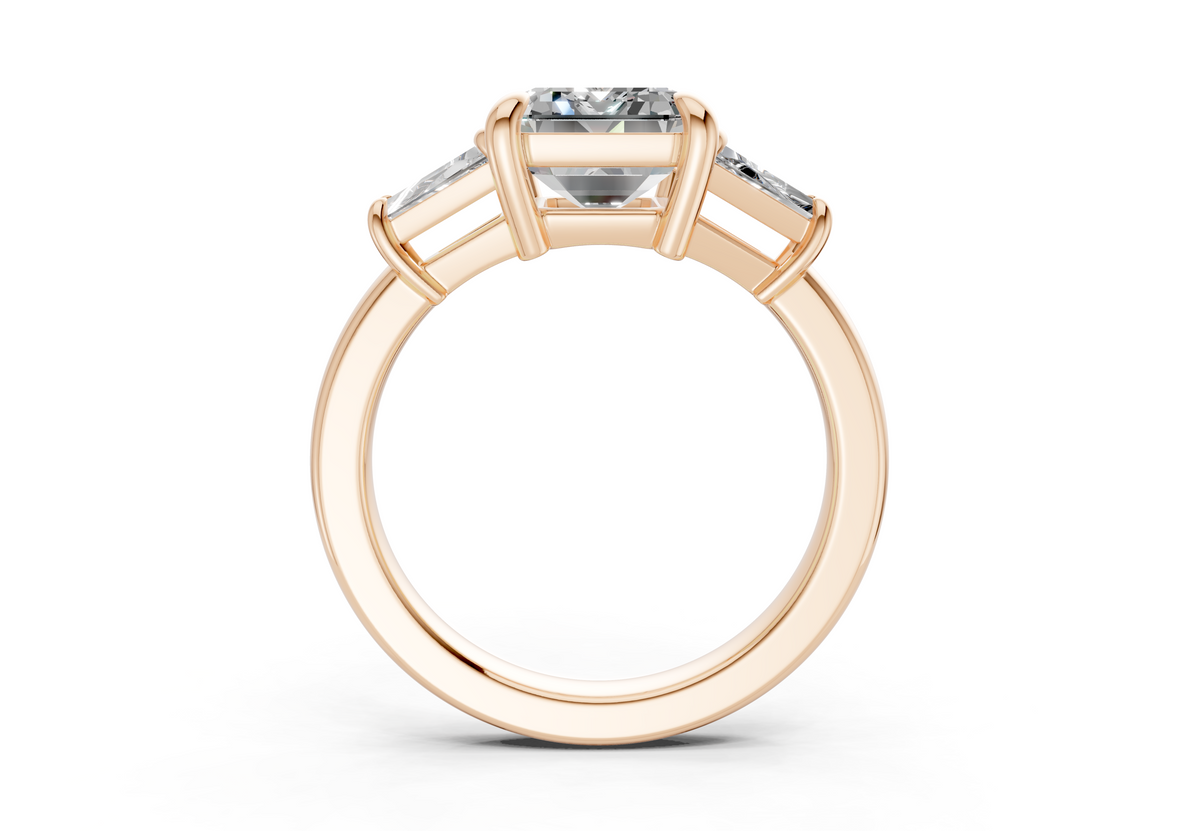 Vespera Diamond Three Stone Emerald Cut 2.5mm Engagement Ring