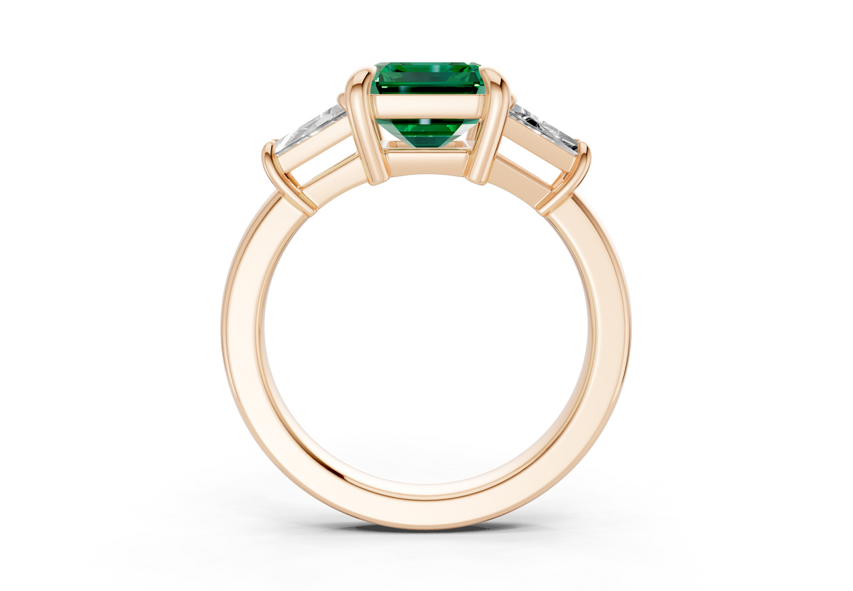 Vespera Emerald Gemstone Three Stone Emerald Cut 2.5mm Engagement Ring