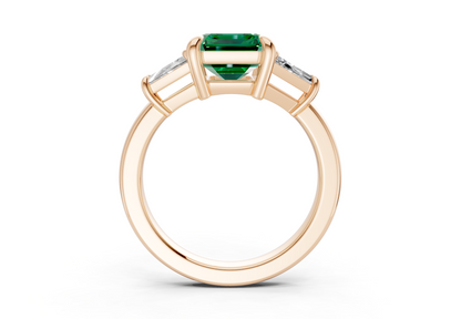 Vespera Emerald Gemstone Three Stone Emerald Cut 2.5mm Engagement Ring