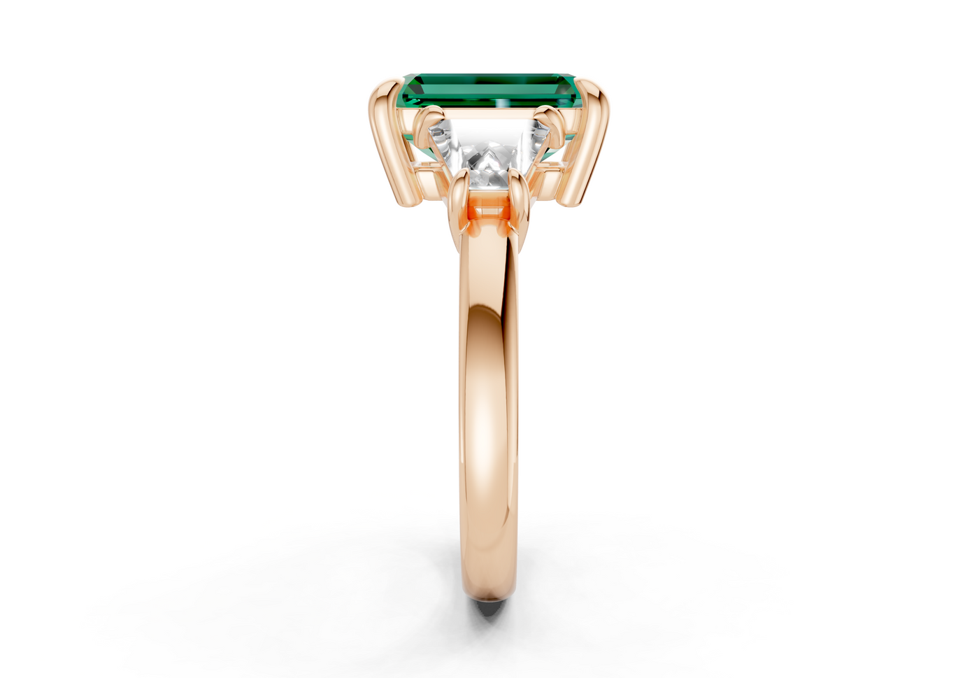 Vespera Emerald Gemstone Three Stone Emerald Cut 2.5mm Engagement Ring