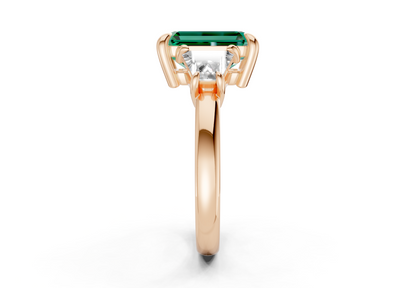Vespera Emerald Gemstone Three Stone Emerald Cut 2.5mm Engagement Ring