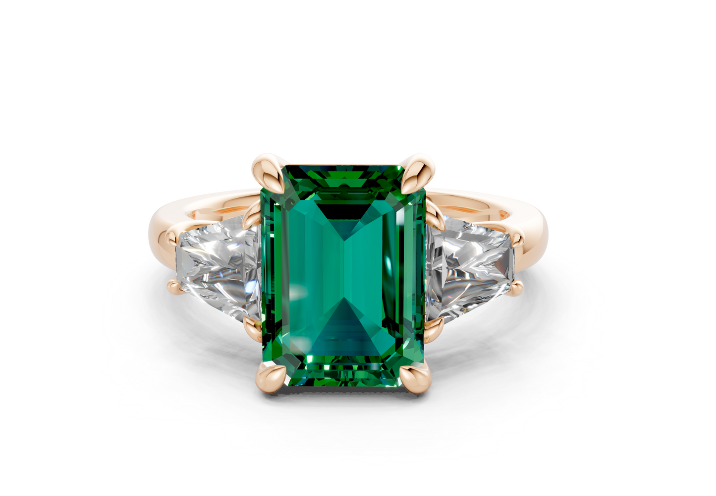 Vespera Emerald Gemstone Three Stone Emerald Cut 2.5mm Engagement Ring