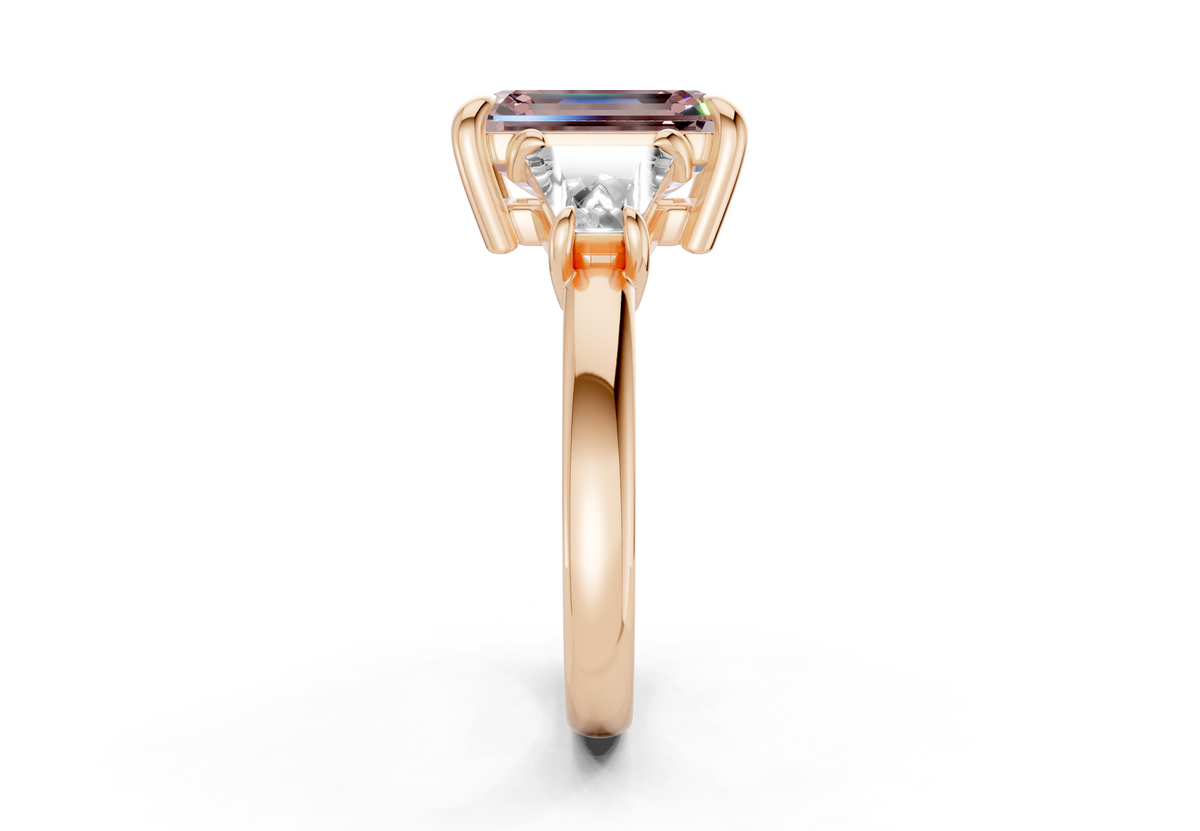 Vespera Pink Diamond Three Stone Emerald Cut 2.5mm Engagement Ring