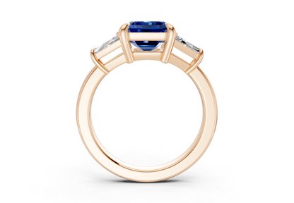 Vespera Sapphire Gemstone Three Stone Emerald Cut 2.5mm Engagement Ring