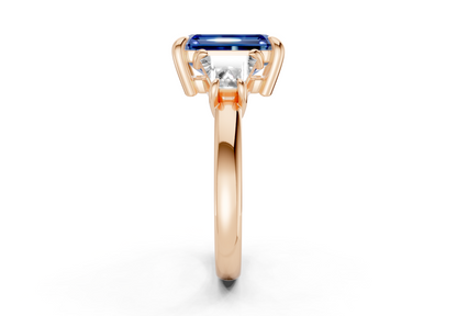 Vespera Sapphire Gemstone Three Stone Emerald Cut 2.5mm Engagement Ring
