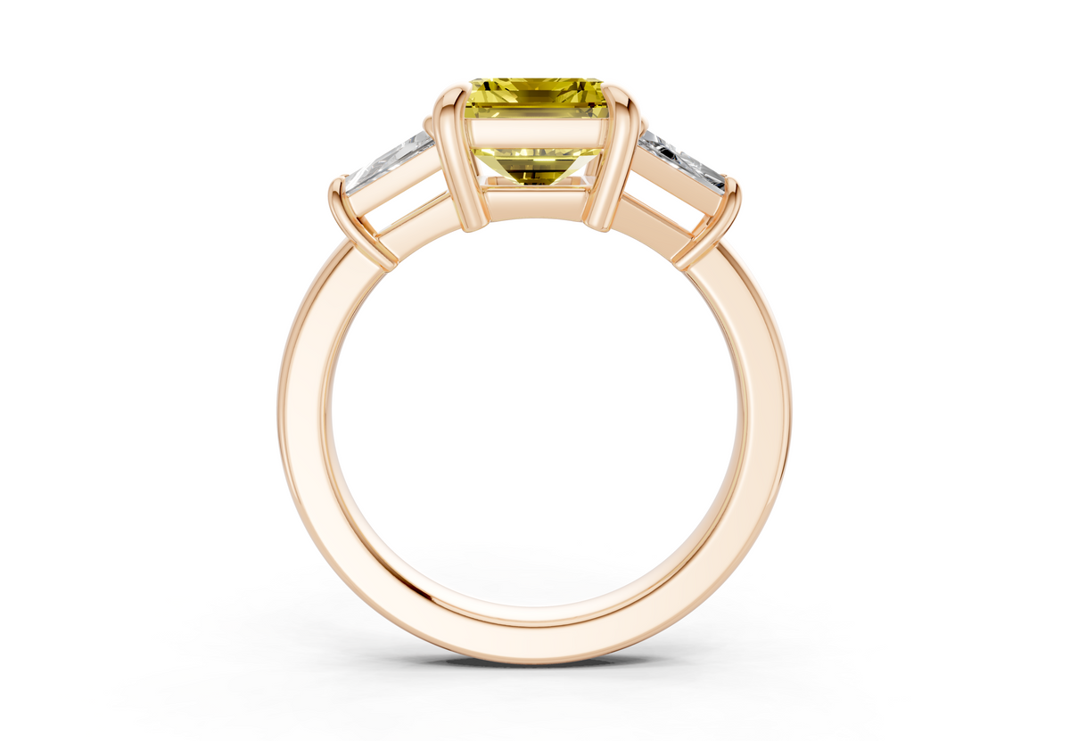 Vespera Yellow Diamond Three Stone Emerald Cut 2.5mm Engagement Ring