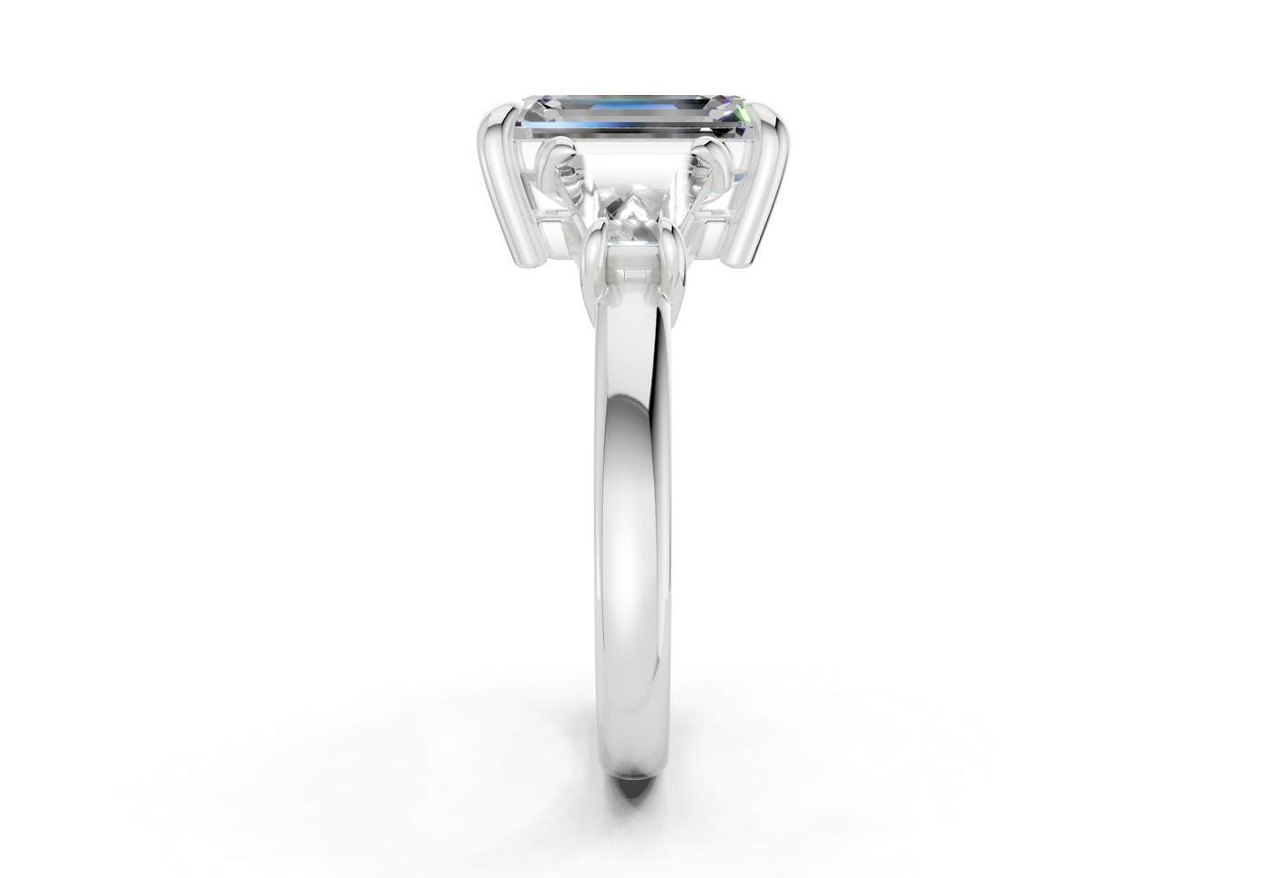 Vespera Diamond Three Stone Emerald Cut 2.5mm Engagement Ring