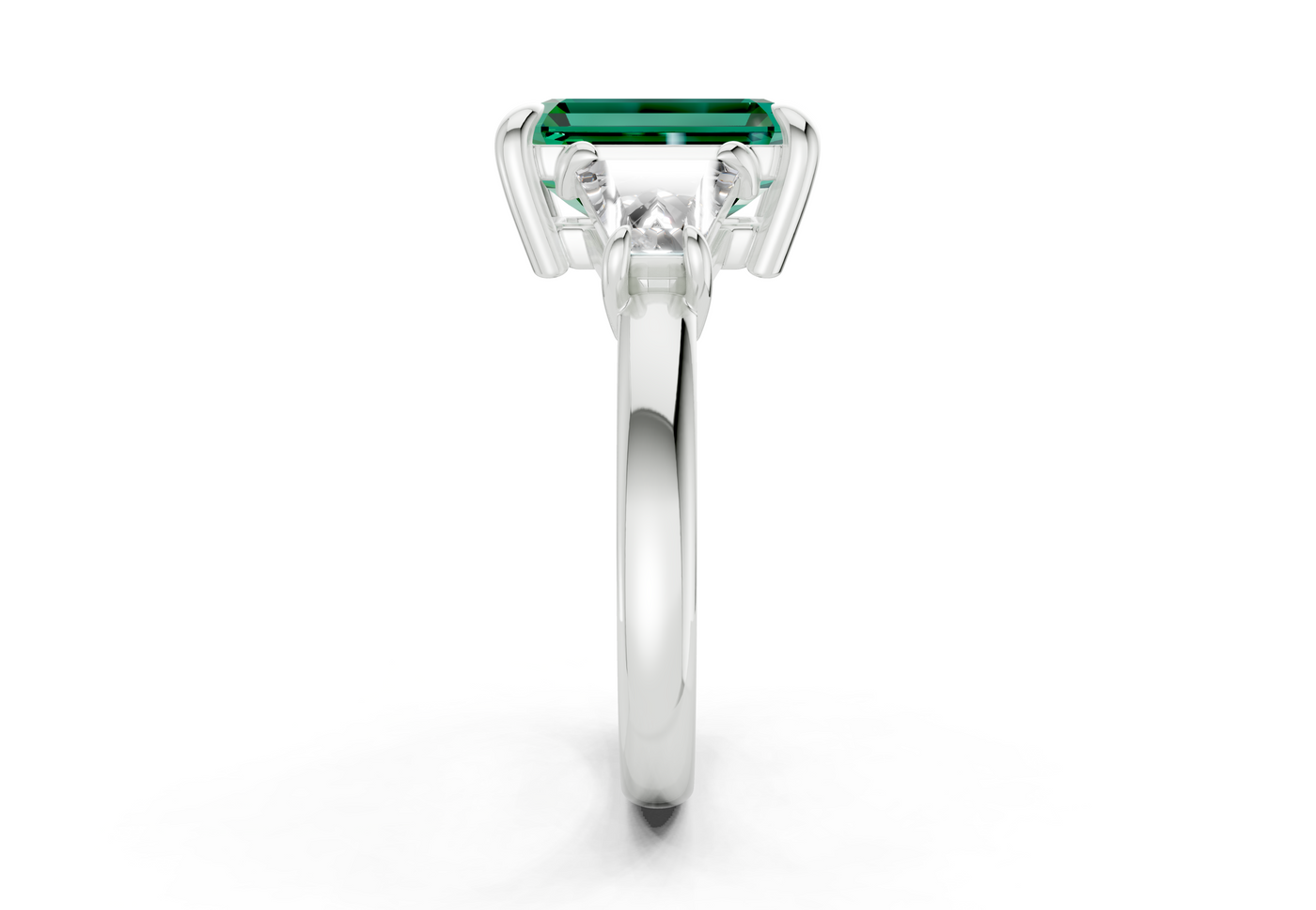 Vespera Emerald Gemstone Three Stone Emerald Cut 2.5mm Engagement Ring