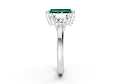 Vespera Emerald Gemstone Three Stone Emerald Cut 2.5mm Engagement Ring
