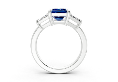 Vespera Sapphire Gemstone Three Stone Emerald Cut 2.5mm Engagement Ring