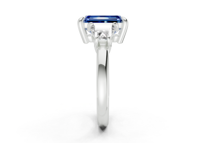 Vespera Sapphire Gemstone Three Stone Emerald Cut 2.5mm Engagement Ring