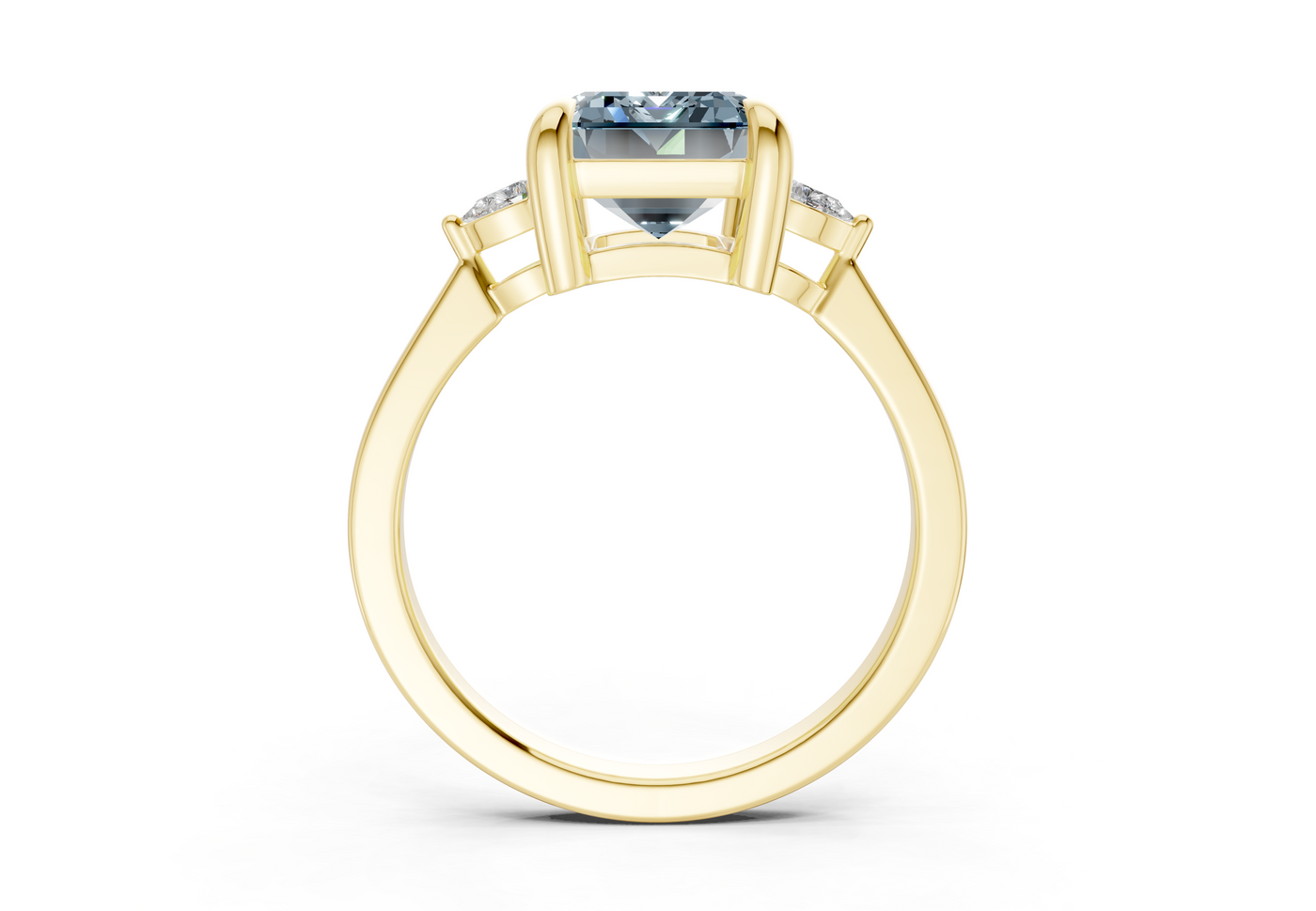 Mariana Blue Diamond Three Stone Emerald Cut 2mm Engagement Ring