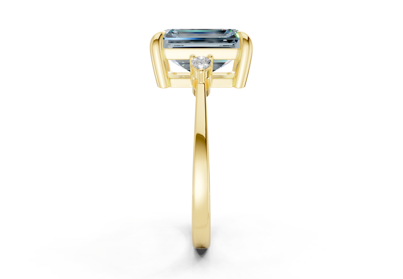 Mariana Blue Diamond Three Stone Emerald Cut 2mm Engagement Ring