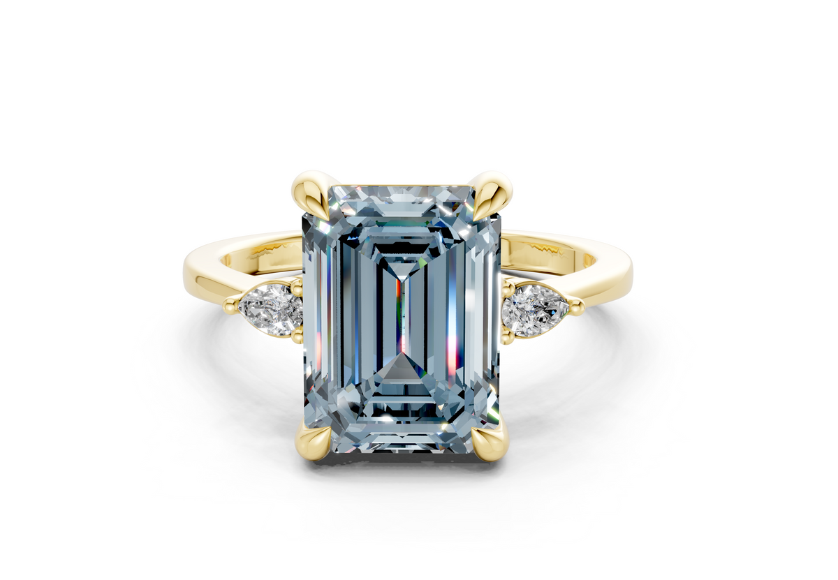 Mariana Blue Diamond Three Stone Emerald Cut 2mm Engagement Ring