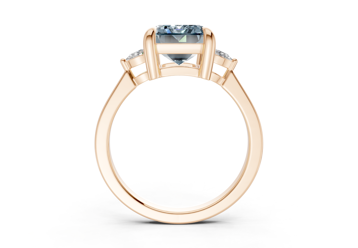 Mariana Blue Diamond Three Stone Emerald Cut 2mm Engagement Ring