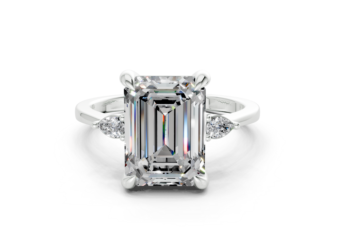 Mariana Diamond Three Stone Emerald Cut 2mm Engagement Ring