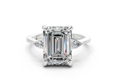 Mariana Diamond Three Stone Emerald Cut 2mm Engagement Ring