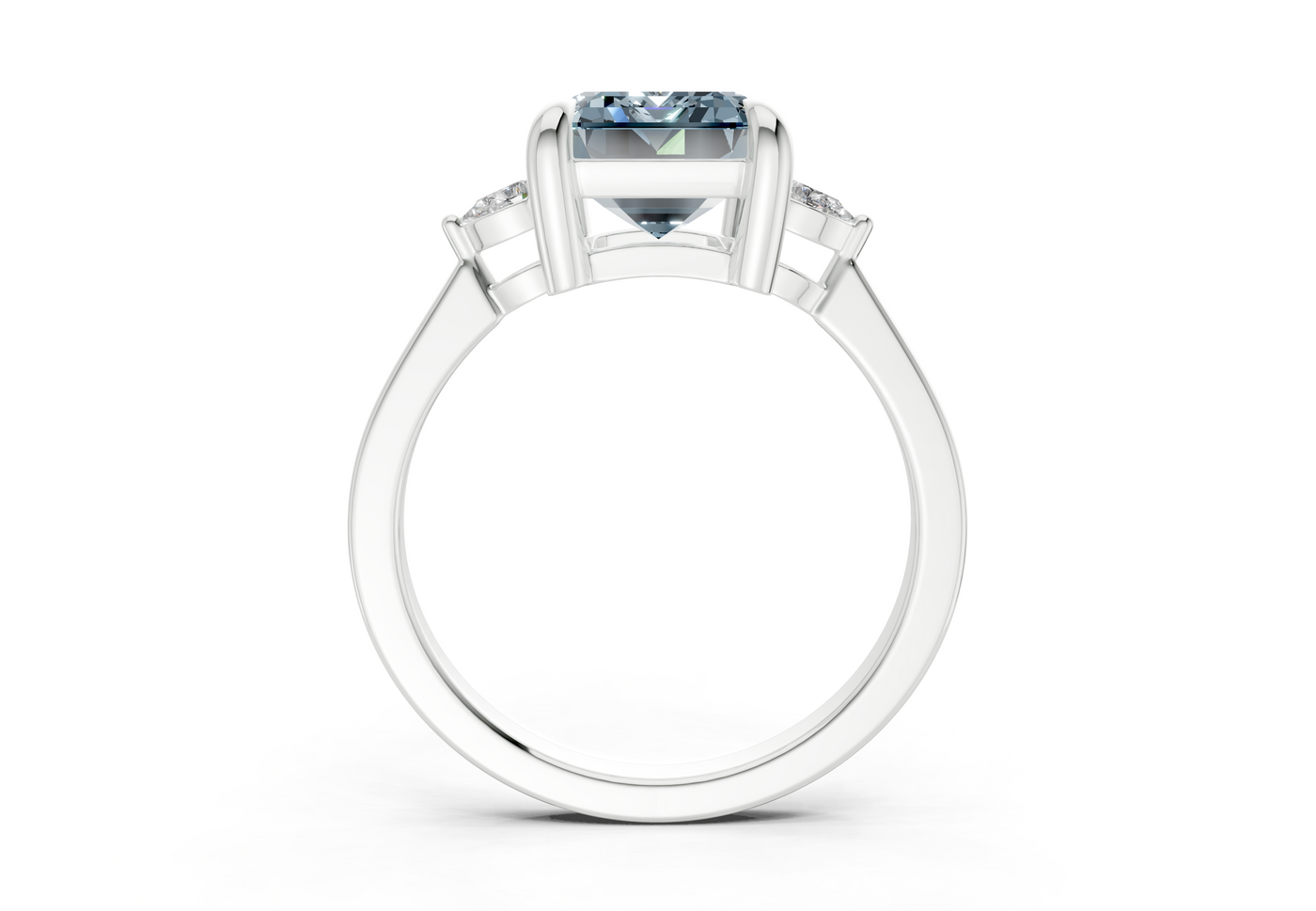 Mariana Blue Diamond Three Stone Emerald Cut 2mm Engagement Ring