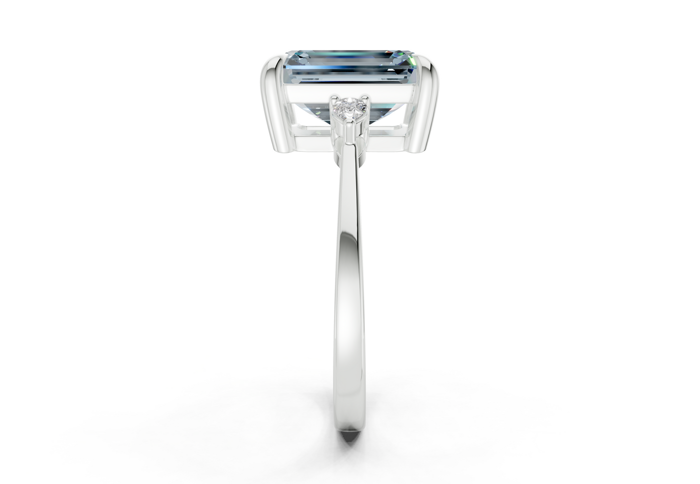 Mariana Blue Diamond Three Stone Emerald Cut 2mm Engagement Ring