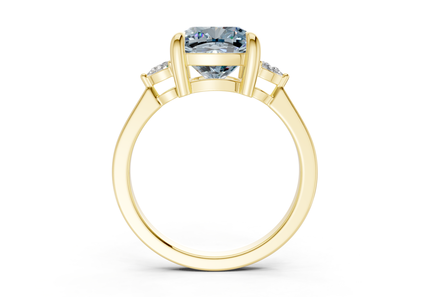 Mariana Blue Diamond Three Stone Cushion Square Cut 2mm Engagement Ring