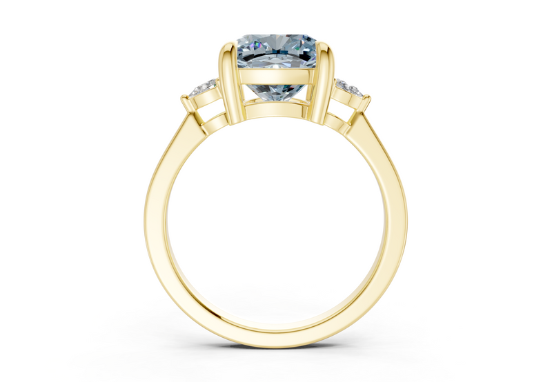 Mariana Blue Diamond Three Stone Cushion Square Cut 2mm Engagement Ring