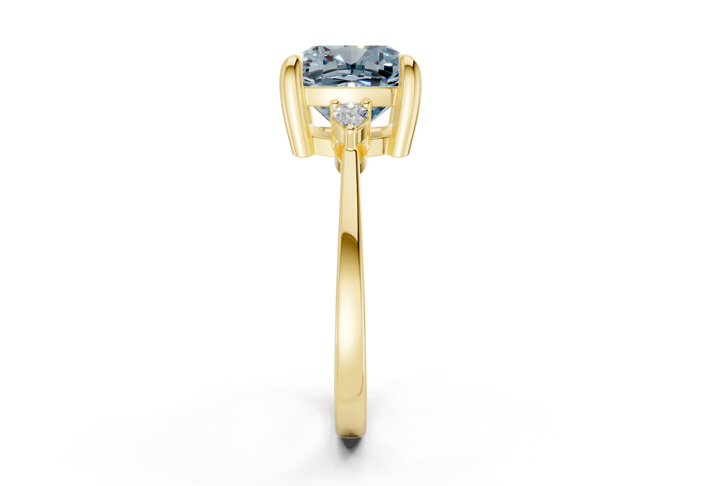 Mariana Blue Diamond Three Stone Cushion Square Cut 2mm Engagement Ring