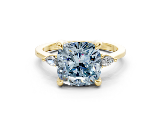 Mariana Blue Diamond Three Stone Cushion Square Cut 2mm Engagement Ring