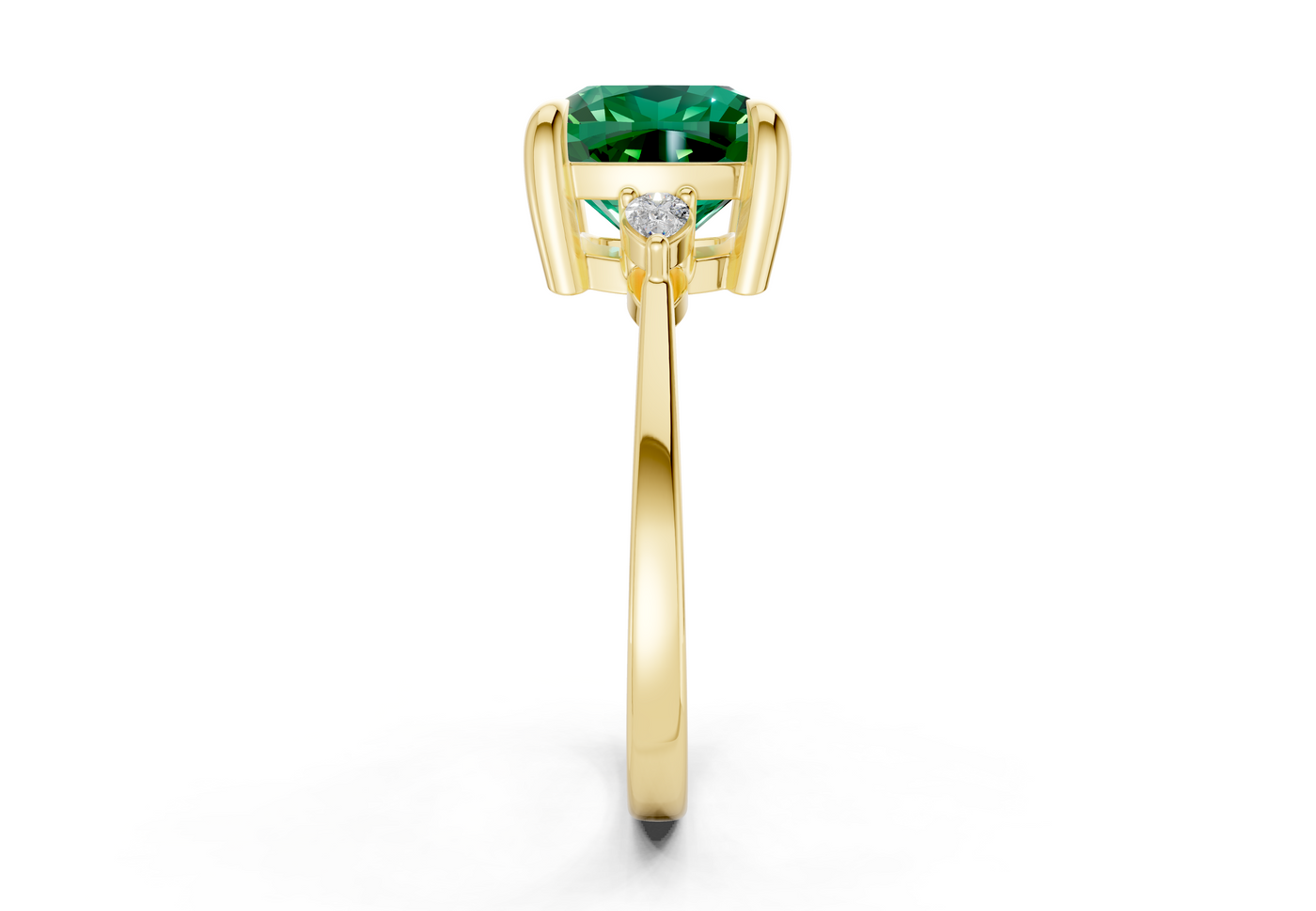 Mariana Emerald Gemstone Three Stone Cushion Square Cut 2mm Engagement Ring