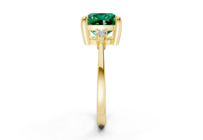 Mariana Emerald Gemstone Three Stone Cushion Square Cut 2mm Engagement Ring