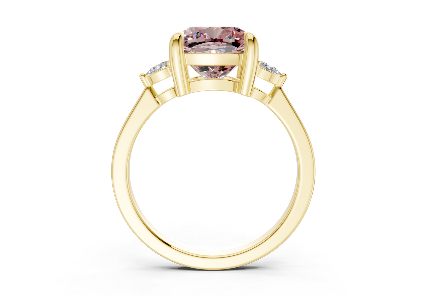 Mariana Pink Diamond Three Stone Cushion Square Cut 2mm Engagement Ring