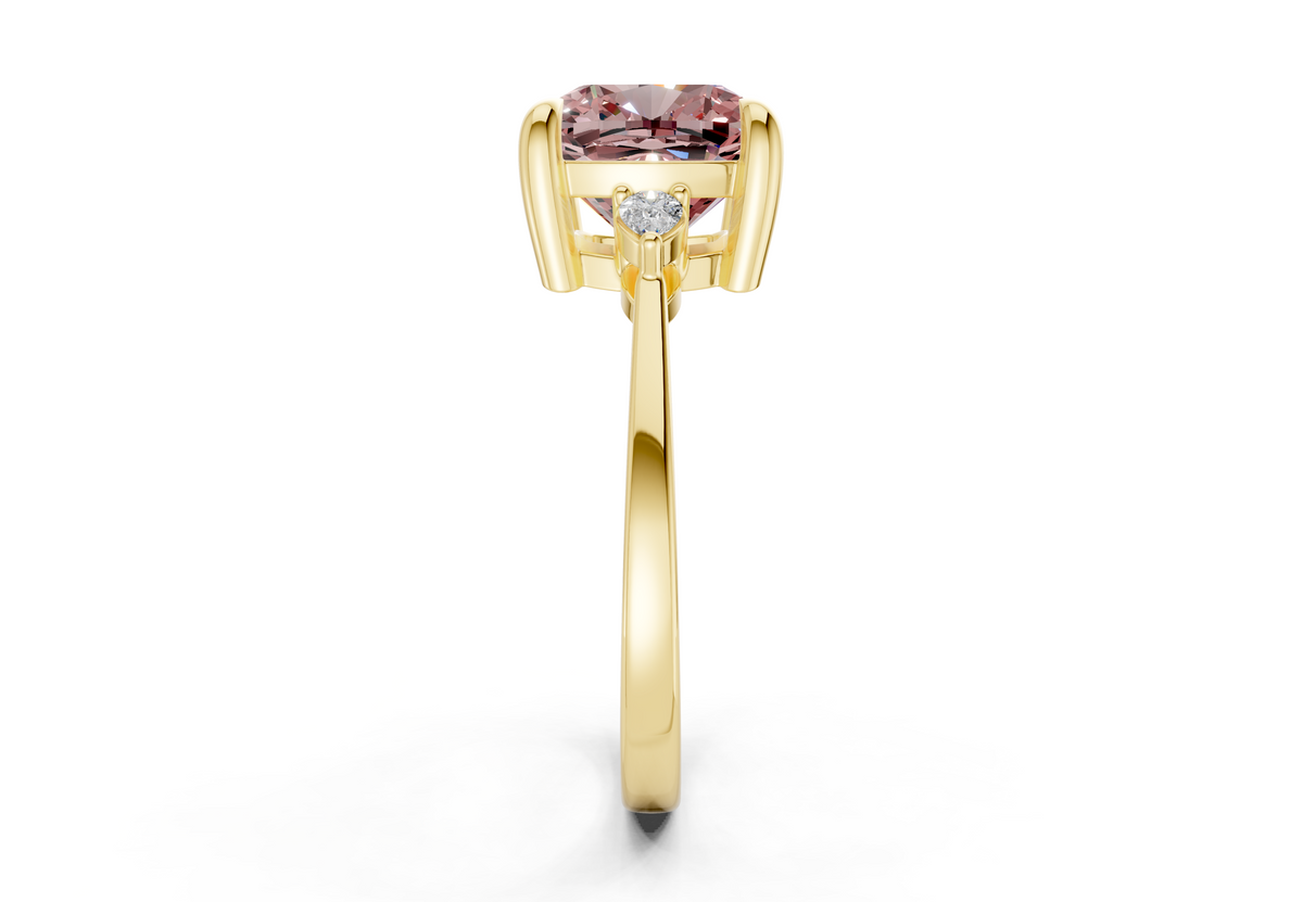 Mariana Pink Diamond Three Stone Cushion Square Cut 2mm Engagement Ring