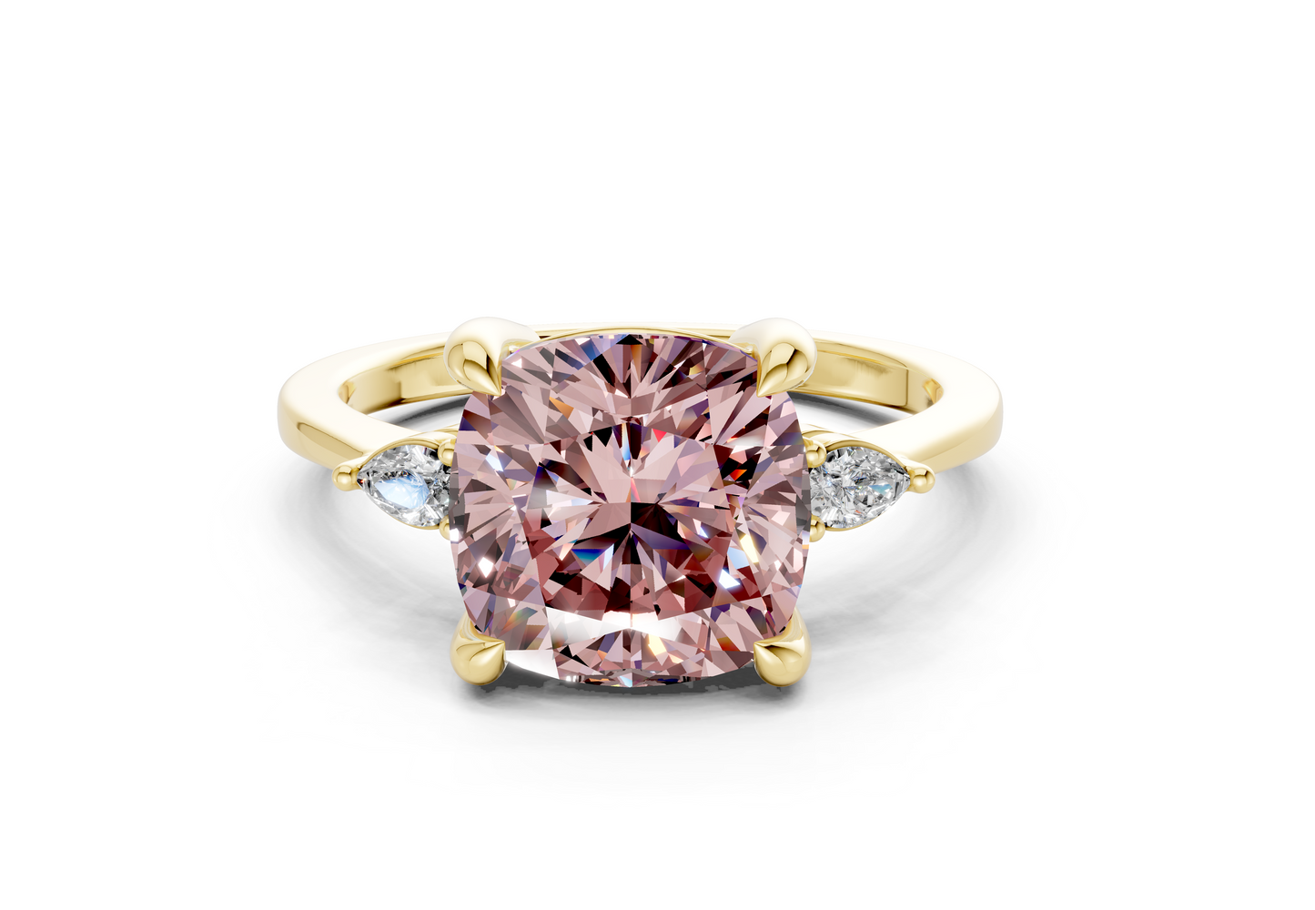Mariana Pink Diamond Three Stone Cushion Square Cut 2mm Engagement Ring