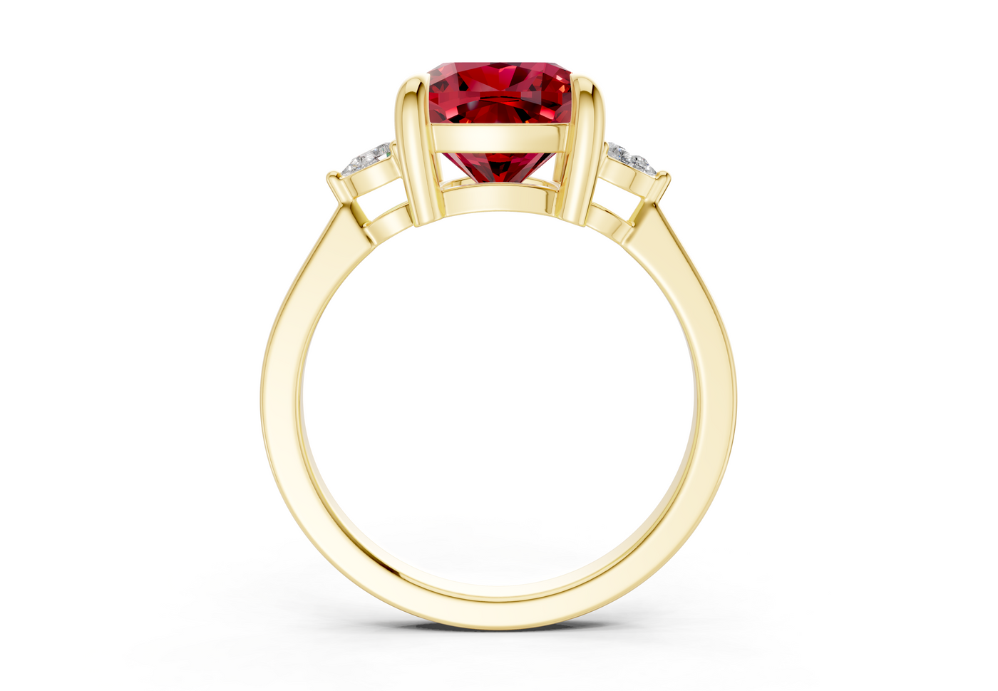 Mariana Ruby Gemstone Three Stone Cushion Square Cut 2mm Engagement Ring
