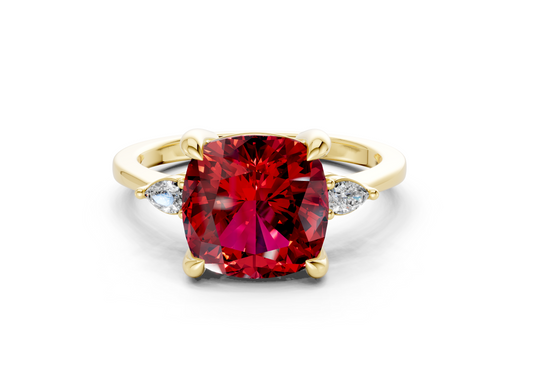 Mariana Ruby Gemstone Three Stone Cushion Square Cut 2mm Engagement Ring
