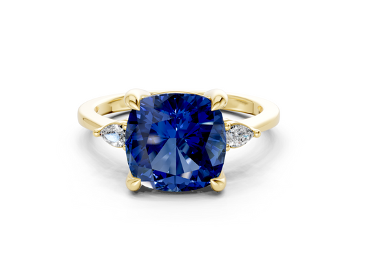 Mariana Sapphire Gemstone Three Stone Cushion Square Cut 2mm Engagement Ring