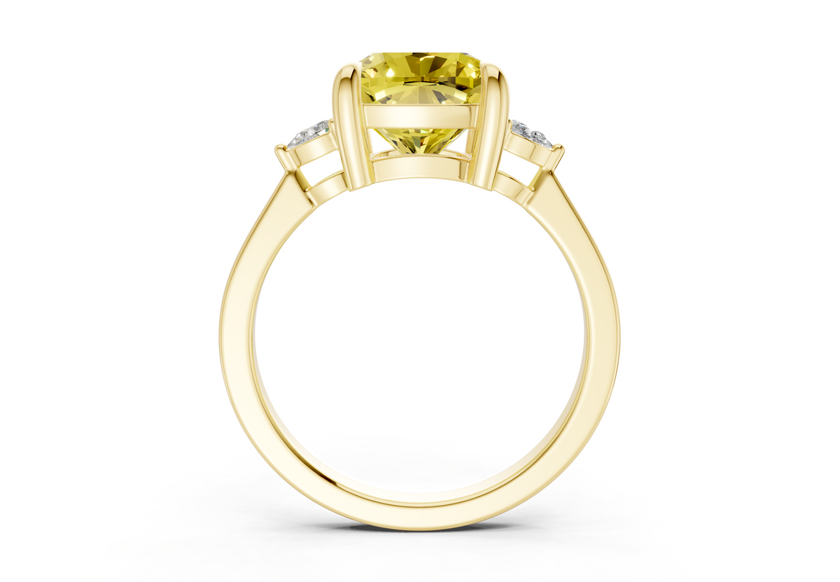 Mariana Yellow Diamond Three Stone Cushion Square Cut 2mm Engagement Ring
