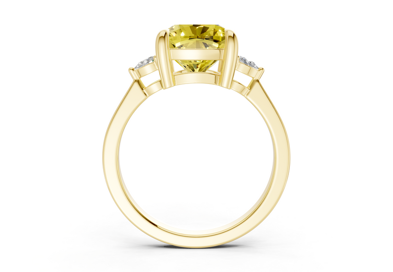 Mariana Yellow Diamond Three Stone Cushion Square Cut 2mm Engagement Ring
