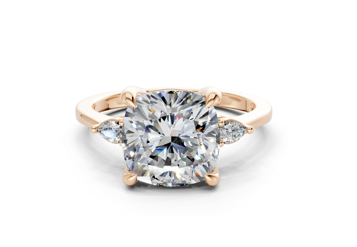 Mariana Diamond Three Stone Cushion Square Cut 2mm Engagement Ring