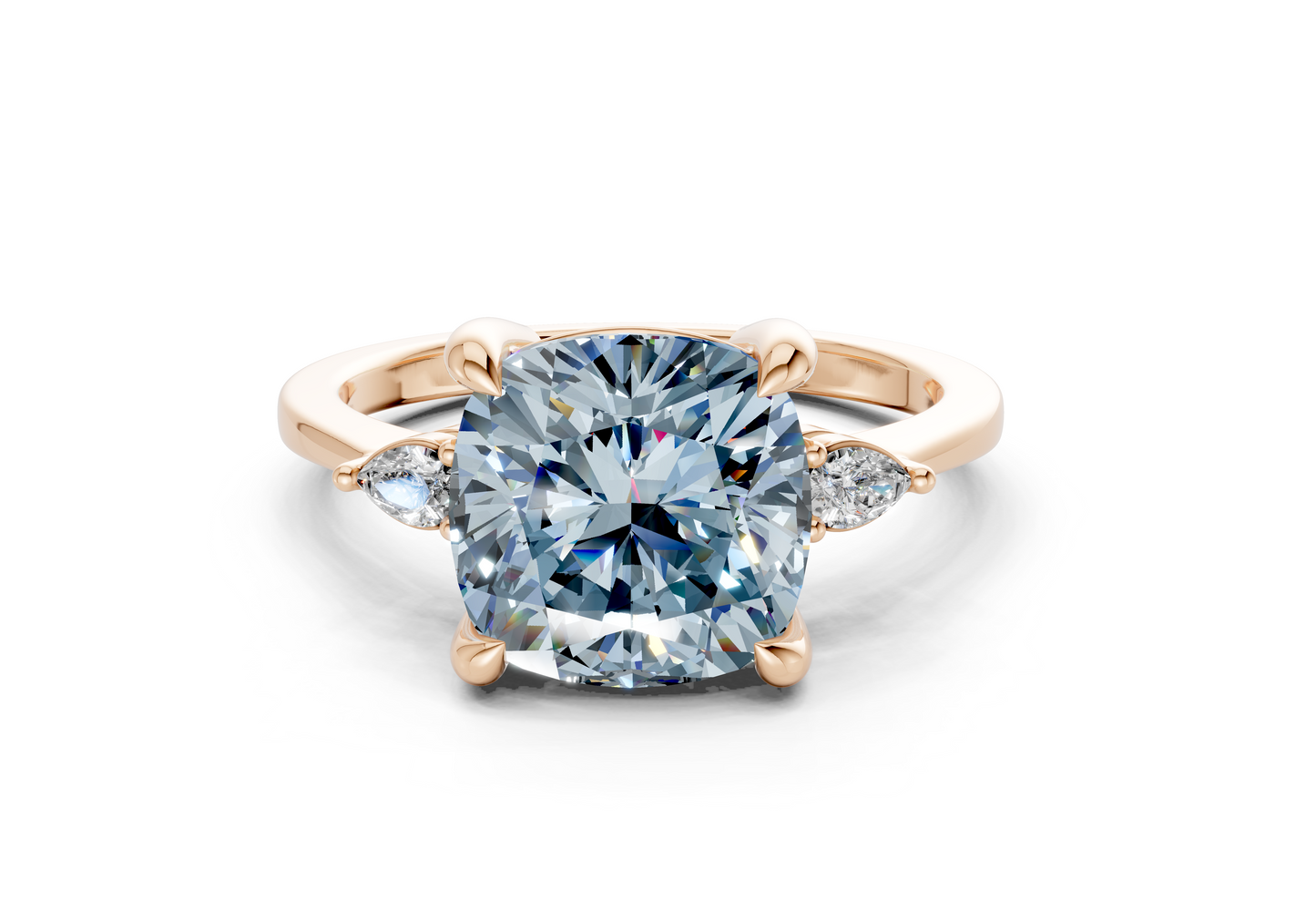 Mariana Blue Diamond Three Stone Cushion Square Cut 2mm Engagement Ring