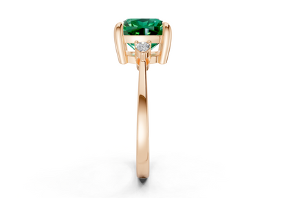Mariana Emerald Gemstone Three Stone Cushion Square Cut 2mm Engagement Ring