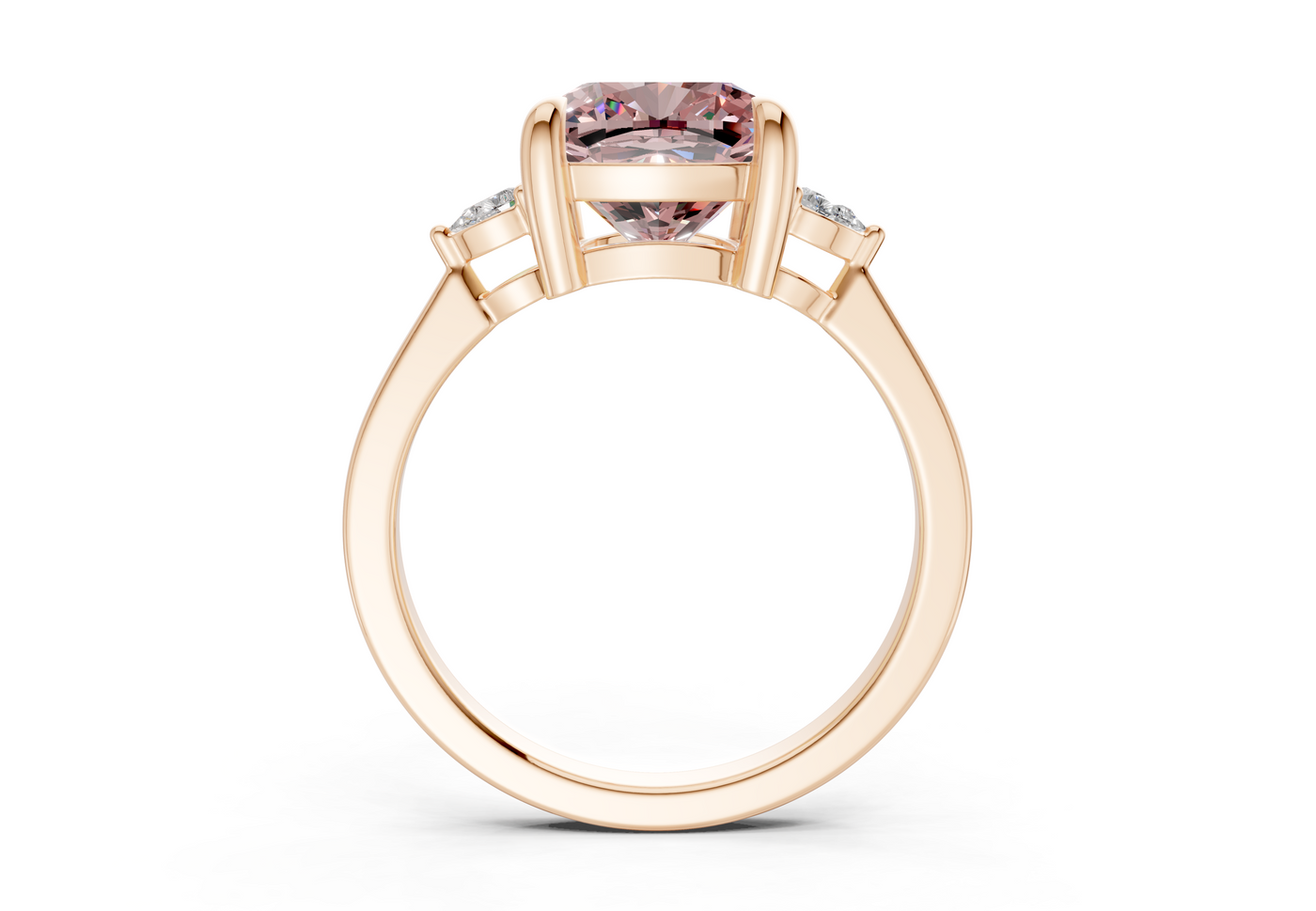 Mariana Pink Diamond Three Stone Cushion Square Cut 2mm Engagement Ring