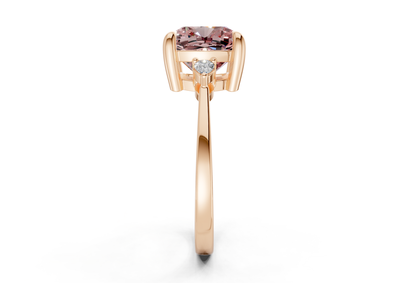 Mariana Pink Diamond Three Stone Cushion Square Cut 2mm Engagement Ring