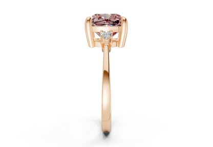 Mariana Pink Diamond Three Stone Cushion Square Cut 2mm Engagement Ring