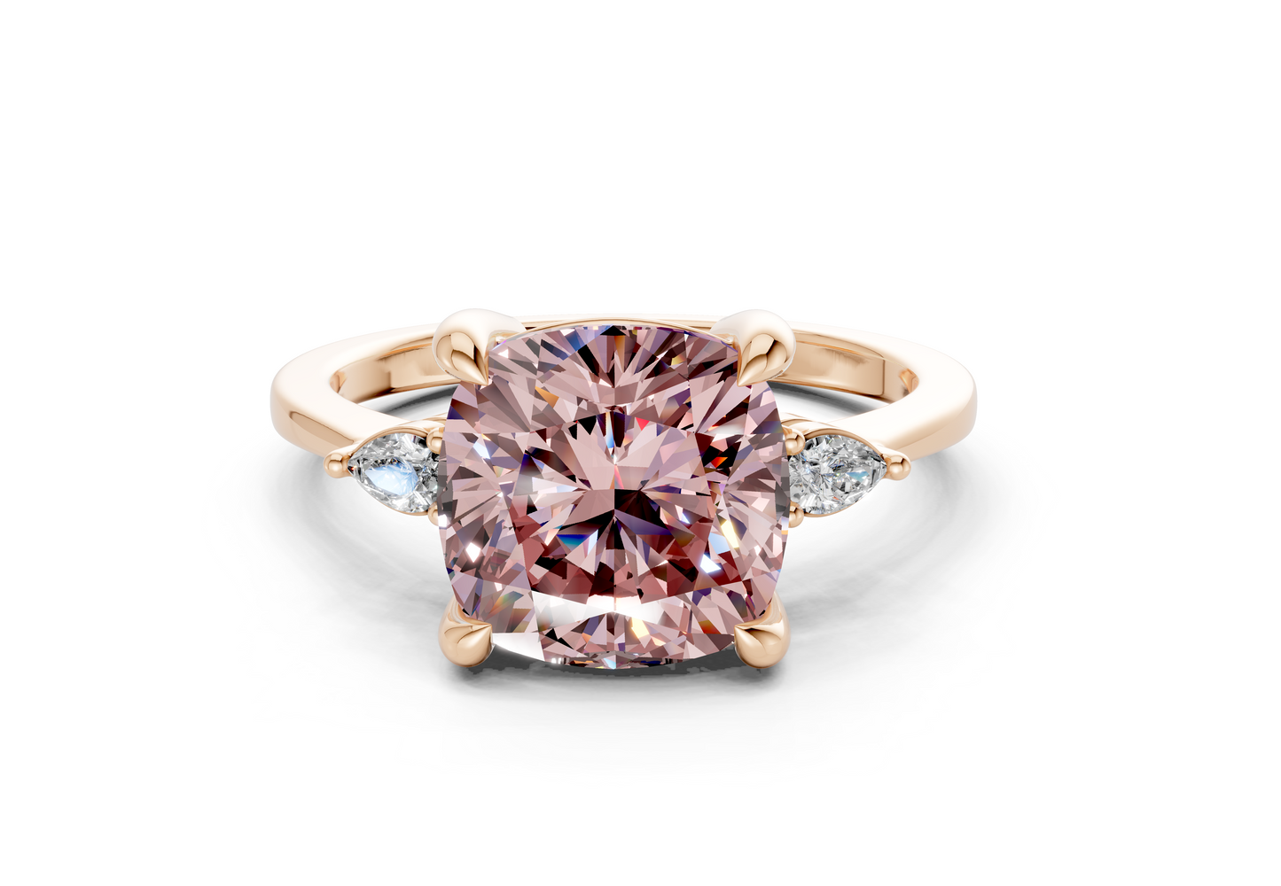 Mariana Pink Diamond Three Stone Cushion Square Cut 2mm Engagement Ring