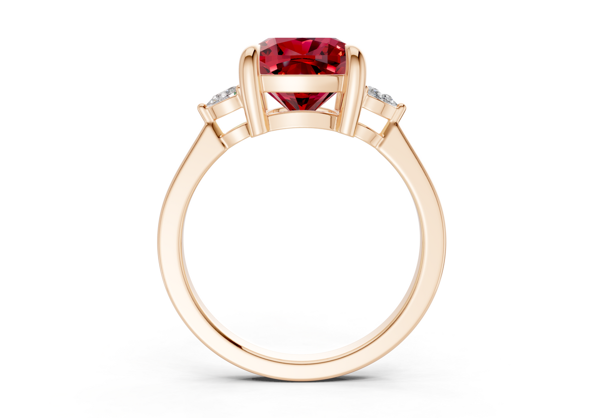 Mariana Ruby Gemstone Three Stone Cushion Square Cut 2mm Engagement Ring