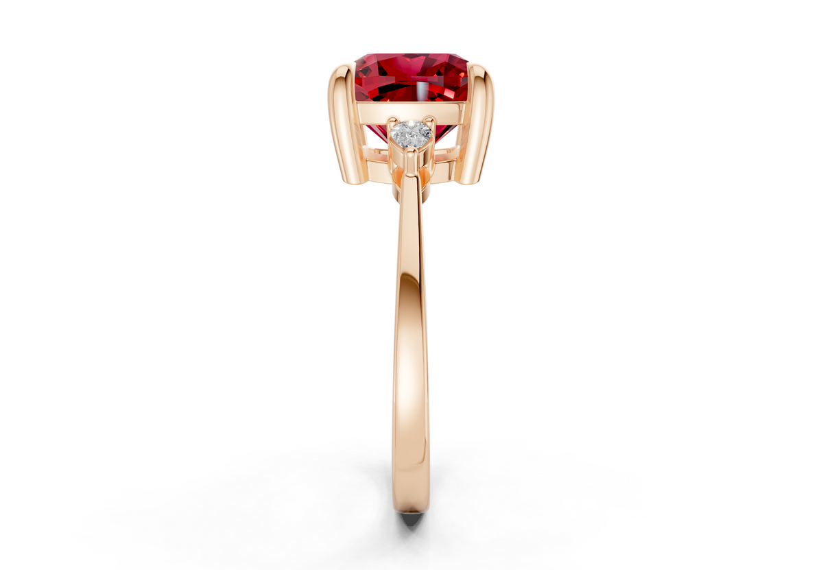Mariana Ruby Gemstone Three Stone Cushion Square Cut 2mm Engagement Ring