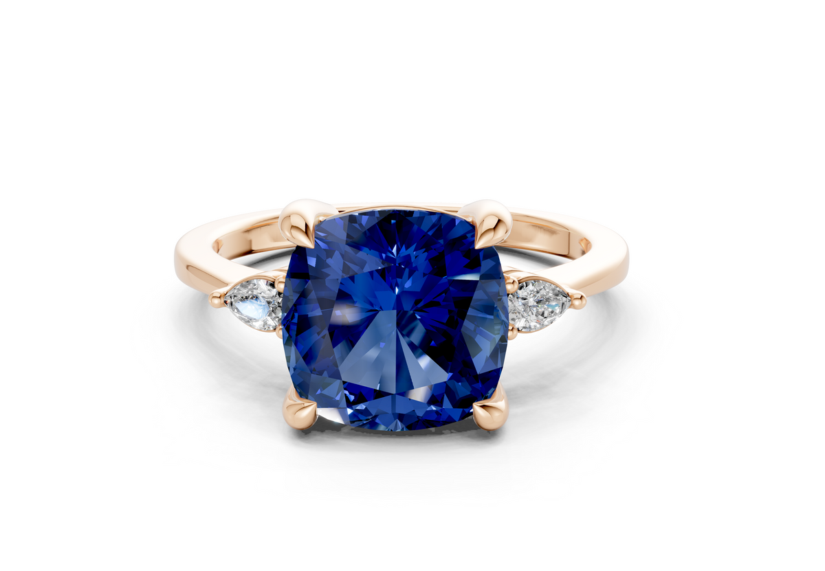 Mariana Sapphire Gemstone Three Stone Cushion Square Cut 2mm Engagement Ring