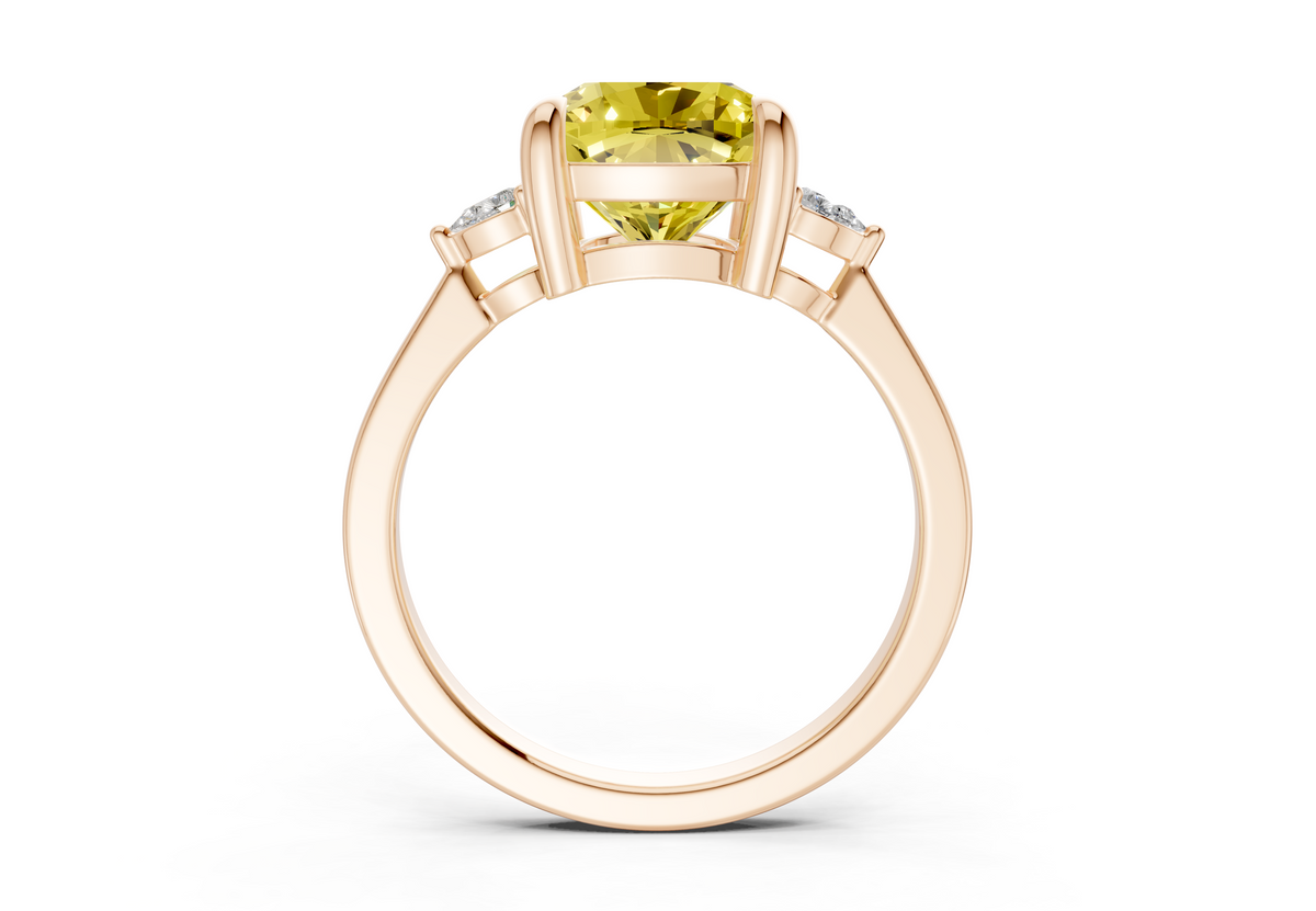 Mariana Yellow Diamond Three Stone Cushion Square Cut 2mm Engagement Ring