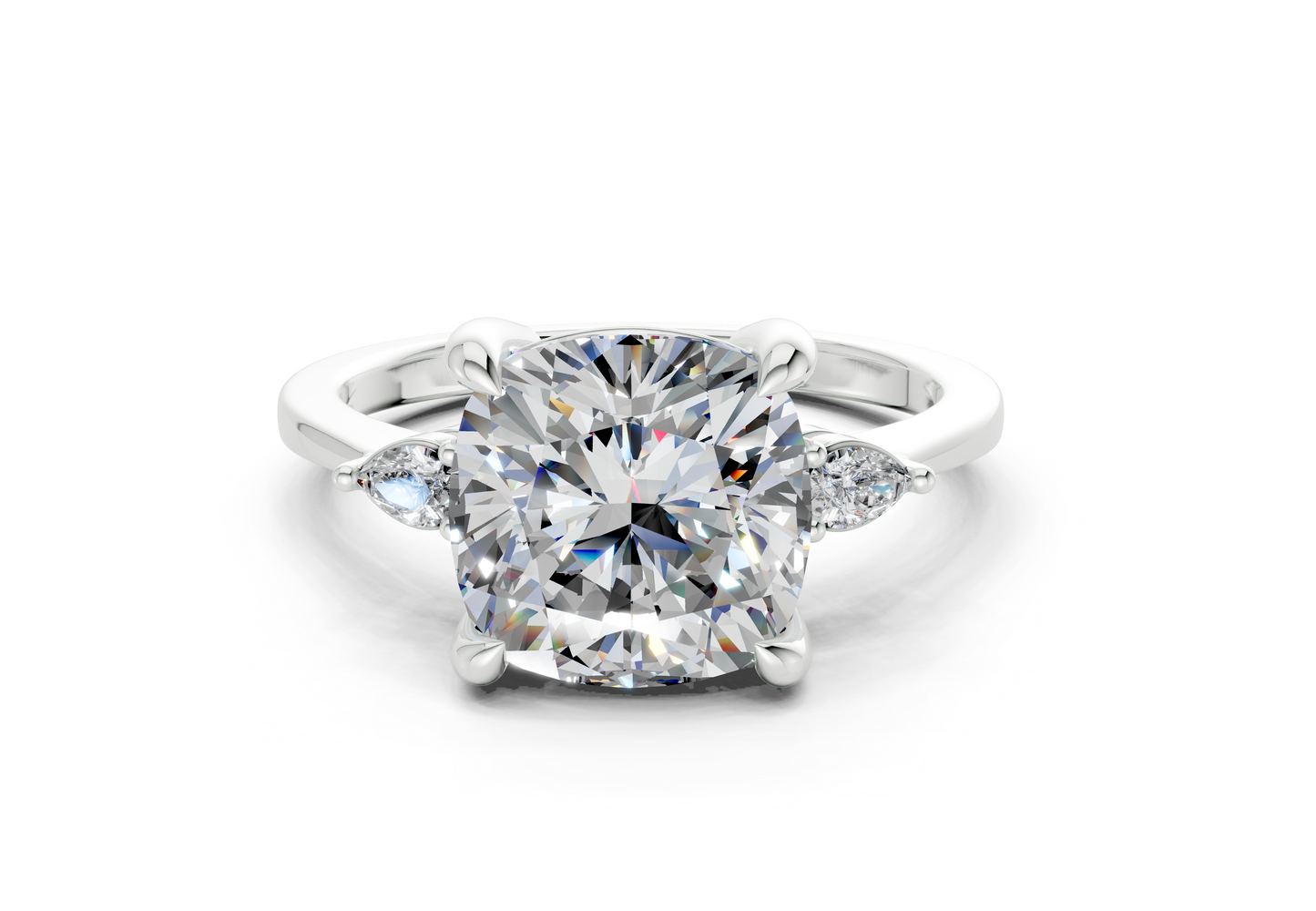 Mariana Diamond Three Stone Cushion Square Cut 2mm Engagement Ring